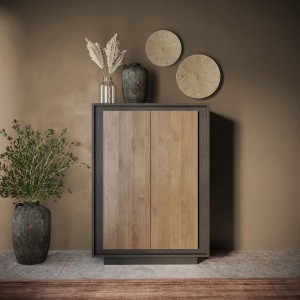 Vista ambientata mobile contenitore in legno colore "lava/rovere mercure" con 2 ante made in italy modello Avalon Totò Piccinni