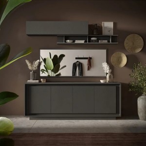 Vista ambientata Madia in legno con 4 ante colore "lava" modello Avalon Totò Piccinni Made in Italy