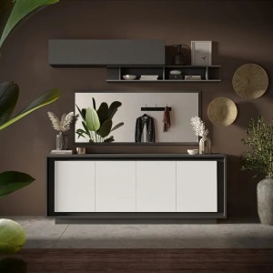 Vista ambientata Madia in legno con 4 ante colore "lava/bianco opaco" modello Avalon Totò Piccinni Made in Italy