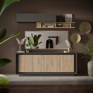 Vista ambientata Madia in legno con 4 ante colore "lava/rovere cadiz" modello Avalon Totò Piccinni Made in Italy