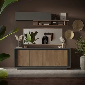 Vista ambientata Madia in legno con 4 ante colore "lava/rovere mercure" modello Avalon Totò Piccinni Made in Italy