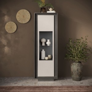 Vista ambientata Vetrina in legno con 1 anta con vetro colore "lava/cashmere" made in italy modello Avalon Totò Piccinni