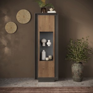 Vista ambientata Vetrina in legno con 1 anta con vetro colore "lava/rovere mercure" made in italy modello Avalon Totò Piccinni