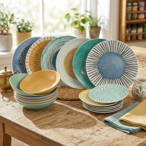 set piatti 18 pz in gres modello Marea Villa d'este vista ambientata 