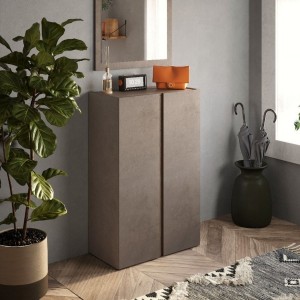 Vista ambientata Mobile Scarpiera con 2 ante e 5 ripiani colore "bronzo/rovere mercure" modello Space Totò Piccinni