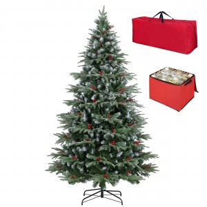 albero di natale artificiale innevato con punte bianche e bacche. Omaggio Borsa e porta palline. Berry Totò Piccinni