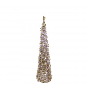 Albero di Natale Pop Up slim salvaspazio pieghevole addobbato Oro Luce Fredda (150 cm)