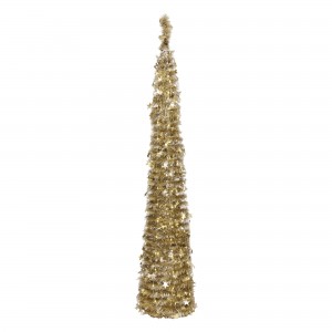 albero di natale oro slim illuminato con led, già decorato con stelle e festone boa natalizio - Pop up Totò Piccinni altezza 180 cm
