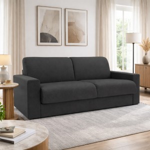 Vista ambientata Divano letto ribaltone colore Antracite imbottito con braccioli materasso 16cm Totò Piccinni