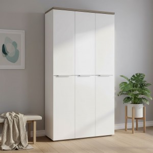 Vista ambientata Mobile armadio in legno colore Bianco laccato/Rovere riviera 6 ante modello Orbis Totò Piccinni