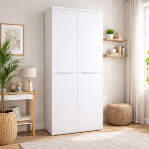 Vista ambientata Armadio in legno con 4 ante colore "bianco laccato" modello Orbis Totò Piccinni