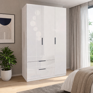 Vista ambientata Armadio da camera da letto in Legno colore Cashmere Laccato 3 ante e 2 cassetto Totò Piccinni