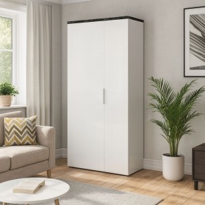 Vista ambientata Armadio Multiuso 2 ante Bianco Laccato/Effetto Marmo modello Orbis Totò Piccinni