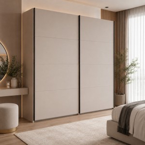 Vista ambientata con ante chiuse Armadio moderno in legno struttura Cashmere con 2 ante scorrevoli cashmere lucido  modello Sliding Totò Piccinni