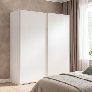 Vista ambientata con ante chiuse Armadio moderno in legno struttura Bianco con 2 ante scorrevoli Bianco Opaco modello Sliding Totò Piccinni