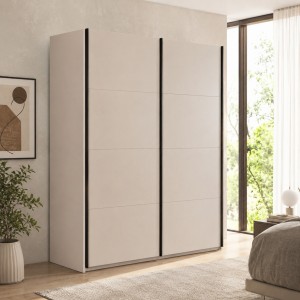 Vista ambientata con ante chiuse Armadio moderno in legno struttura Cashmere con 2 ante scorrevoli cashmere lucido modello Sliding Totò Piccinni