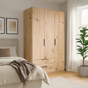 Vista ambientata Armadio da camera da letto in Legno colore Rovere Artisan 3 ante e 2 cassetto Totò Piccinni