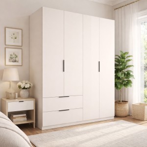 Vista ambientata Armadio da camera da letto in legno colore Cashmere Laccato 4 ante e 2 cassetti Totò Piccinni