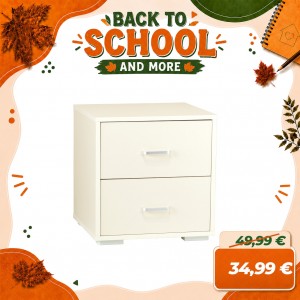 Comodino moderno in legno, Design 2 Cassetti, Misura cm 45HxP42xL43 (Bianco Caldo)