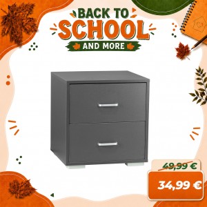 Comodino moderno in legno, design 2 cassetti, cm 45HxP42xL43 (grigio sabbia)