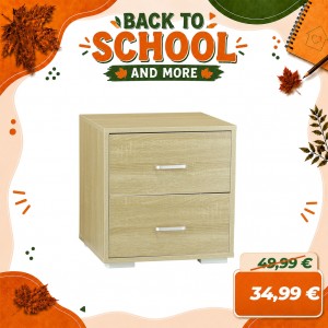 Comodino moderno in legno, Design 2 Cassetti, Misura cm 45HxP42xL43 (Rovere)