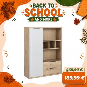 Libreria AURA 1 Anta + 2 Cassetti (Rovere Artisan/Grigio Laccato)