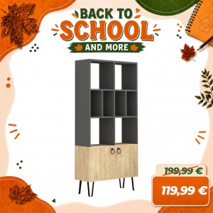 Libreria 8 Vani e 2 Ante KUBA con Piedini in Metallo (Antracite/Naturale)