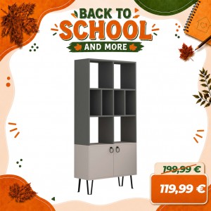 Libreria 8 Vani e 2 Ante KUBA con Piedini in Metallo (Antracite/Tortora)