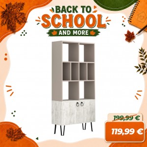 Libreria 8 Vani e 2 Ante KUBA con Piedini in Metallo (Tortora/Bianco Antico)