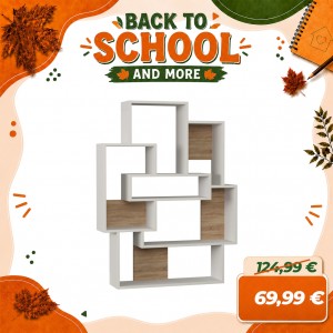 Libreria in Legno RECTANGLES Design Moderno con 6 Vani (Bianco/Naturale)