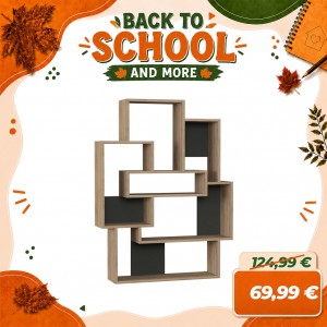Libreria in Legno RECTANGLES Design Moderno con 6 Vani (Naturale/Antracite)
