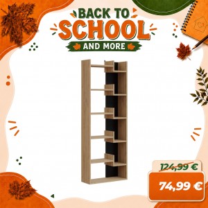 Libreria in Legno con 6 Vani ZIGGY (Naturale/Nero Lucido)