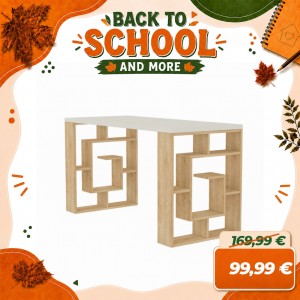 Scrivania DEDALO in Legno da Ufficio 140x60x75H (Bianco/Naturale)