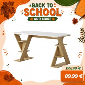 Scrivania da ufficio 137x60 cm in legno - PAPILLON (Bianco/Naturale)