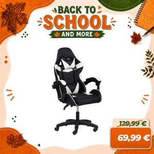 Sedia GAMING Ergonomica Reclinabile Girevole con cuscini in similpelle (Bianco)