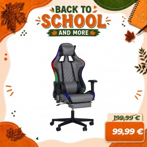 Sedia Gaming REMBOGAME con led Rgb integrati Ergonomica (Grigio)