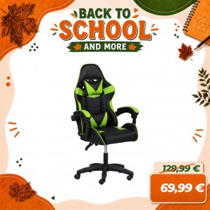 Sedia GAMING Ergonomica Reclinabile Girevole con cuscini in similpelle (Verde)