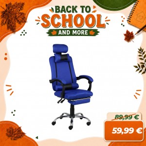 Sedia Ufficio BETA Gaming Ergonomica Reclinabile Girevole con cuscini e poggiapiedi con rotelle e poggiatesta (Blu)