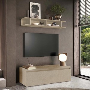 Vista ambientata Mobile porta tv con mensola in legno 138x40x170h colore "argilla" modello Modula Totò Piccinni
