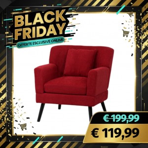 Poltrona KETTY in Tessuto poltroncina imbottita con Braccioli e Piedi in Legno (Bordeaux)