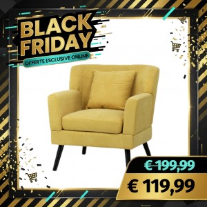 Poltrona KETTY in Tessuto poltroncina imbottita con Braccioli e Piedi in Legno (Giallo)