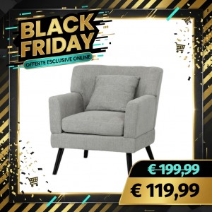 Poltrona KETTY in Tessuto poltroncina imbottita con Braccioli e Piedi in Legno (Grigio)