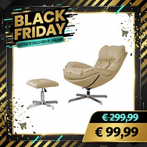 Set BAIA Poltrona Girevole con Pouf regolabile imbottita in Similpelle (Tortora)