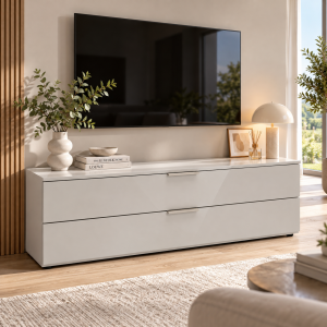 Vista ambientata Mobile Porta tv con 2 ribalte colore "cashmere laccato" modello Stain Totò Piccinni