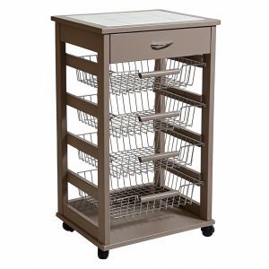 Carrello portafrutta da cucina in legno con cestelli in acciaio colore Fango con rotelle Totò Piccinni