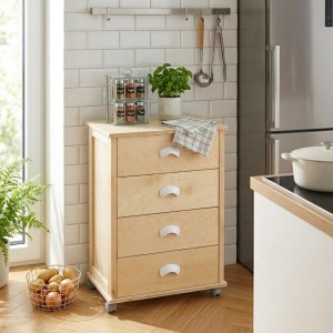 Vista ambientata Carrellino da cucina in Legno colore Naturale modello Poker Plus Totò Piccinni