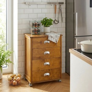 Vista ambientata Carrellino da cucina in Legno colore Rovere modello Poker Plus Totò Piccinni