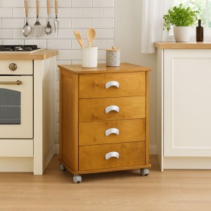 Vista ambientata Carrellino da cucina in Legno colore Rovere modello Poker Plus Totò Piccinni