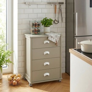 Vista ambientata Carrellino da cucina in Legno colore Fango modello Poker Plus Totò Piccinni