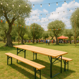 Set Birreria 2 Panche e Tavolo in Legno Naturale, Richiudibile, Salvaspazio Varie Misure (200x80)